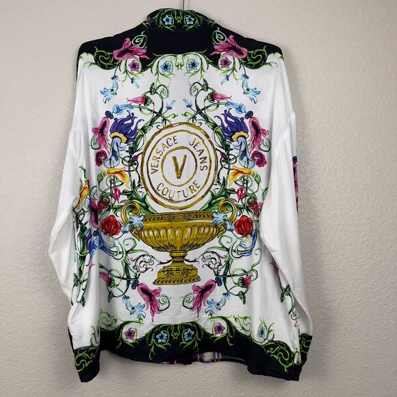 Versace Jeans Couture Garden Baroque Print Shirt White Multi Size 4 Signature - Picture 5 of 16
